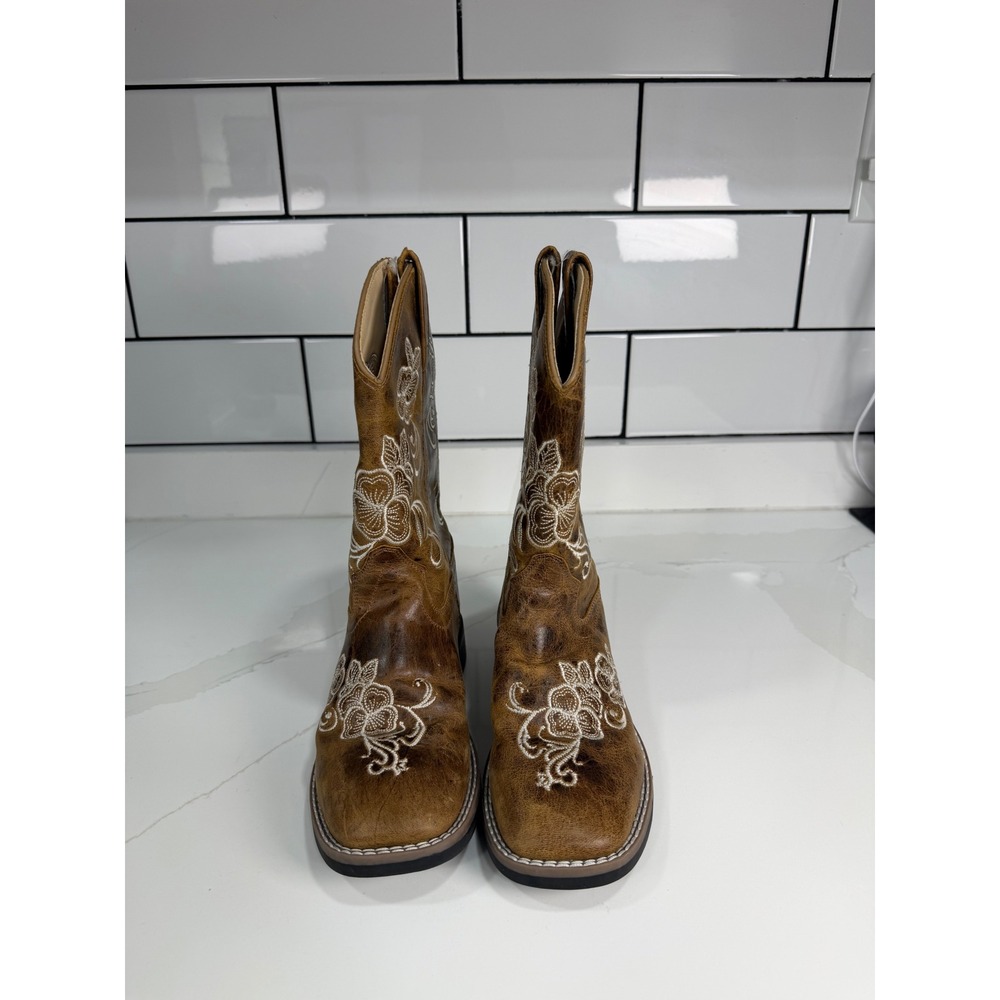 Shyanne Kids Brown Leather Floral Embroidered Cowboy Boots BBSC1946 Size 2.0 D